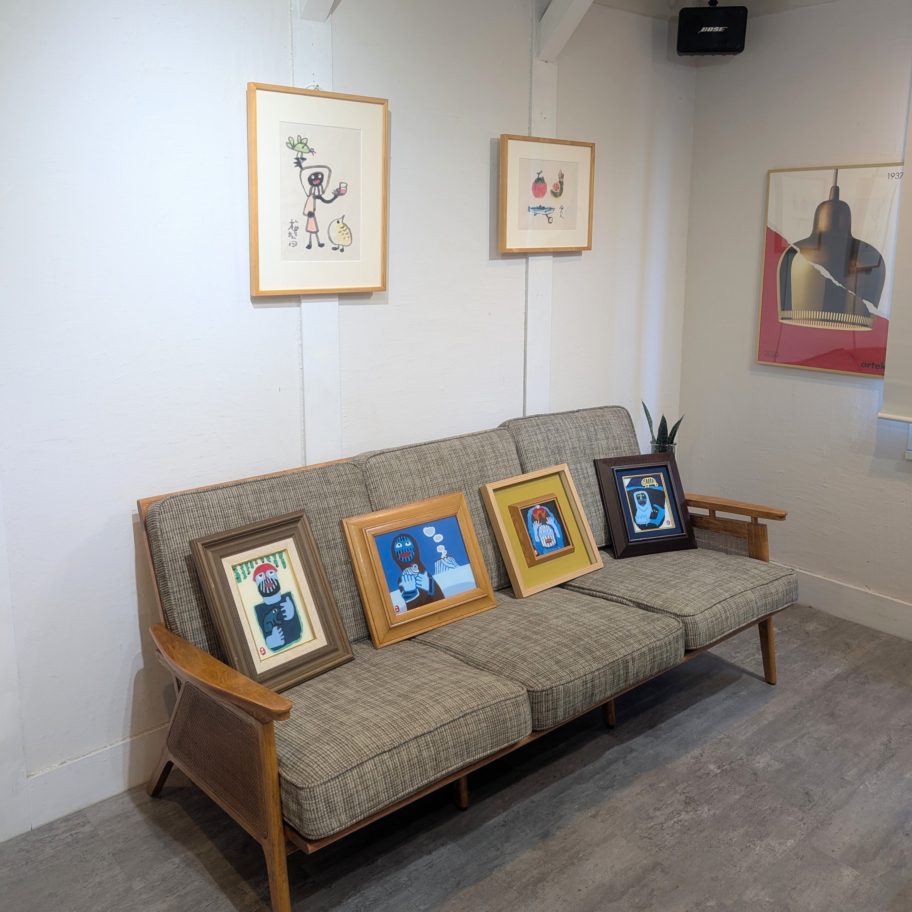 畦地梅太郎 肉筆画 「女性と鳥と酒」