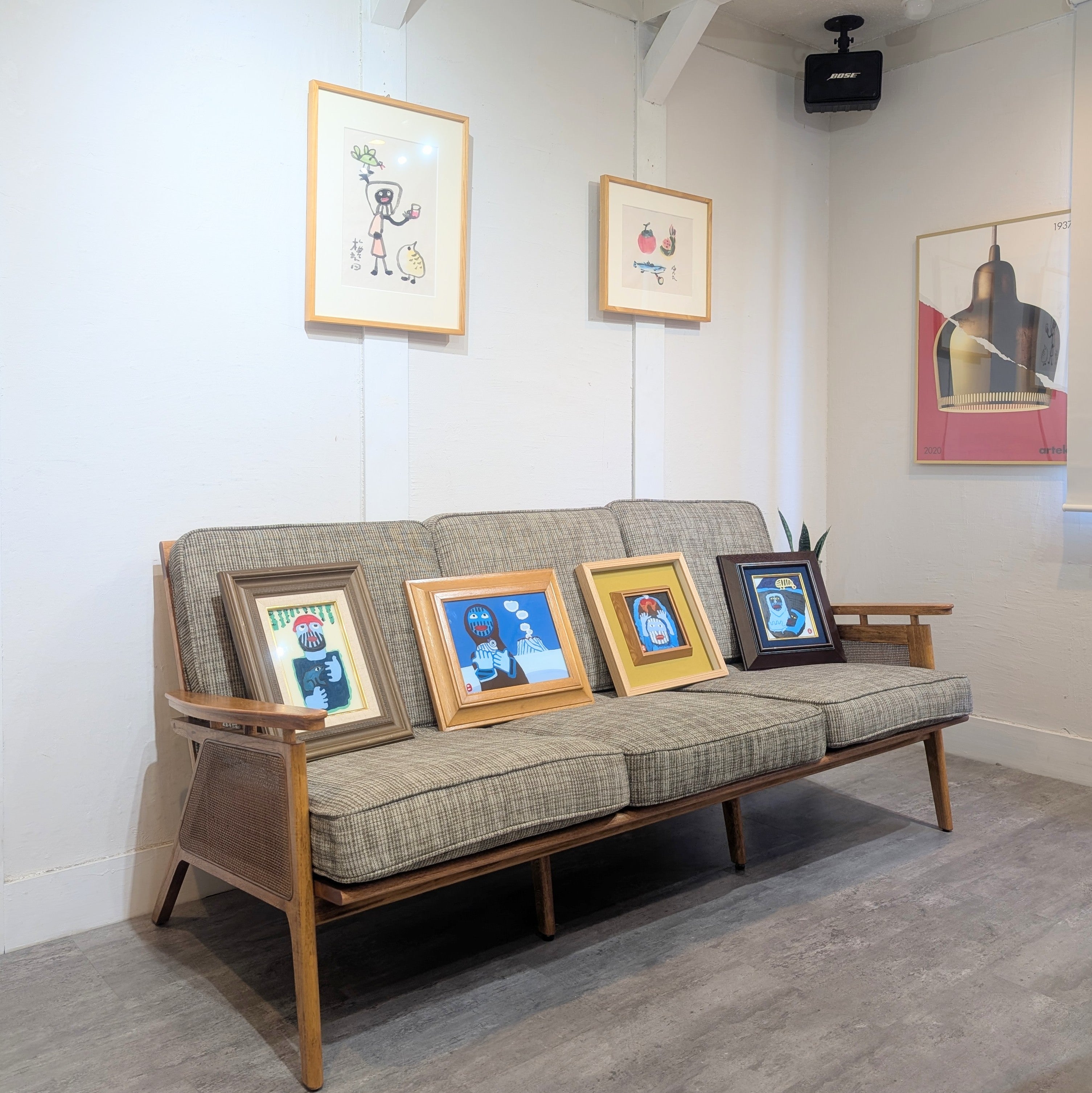 畦地梅太郎 ガラス絵 「鳥と山男」