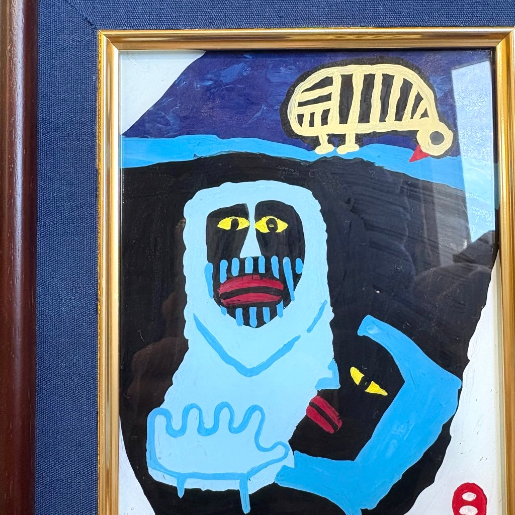 畦地梅太郎 ガラス絵 「鳥と山男」