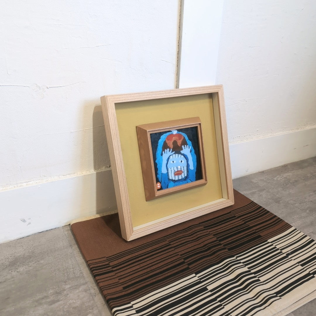 畦地梅太郎 ガラス絵 「火の山と山男」