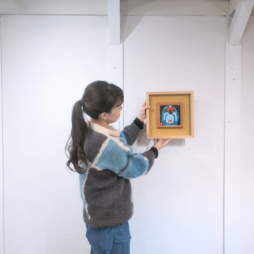 畦地梅太郎 ガラス絵 「火の山と山男」