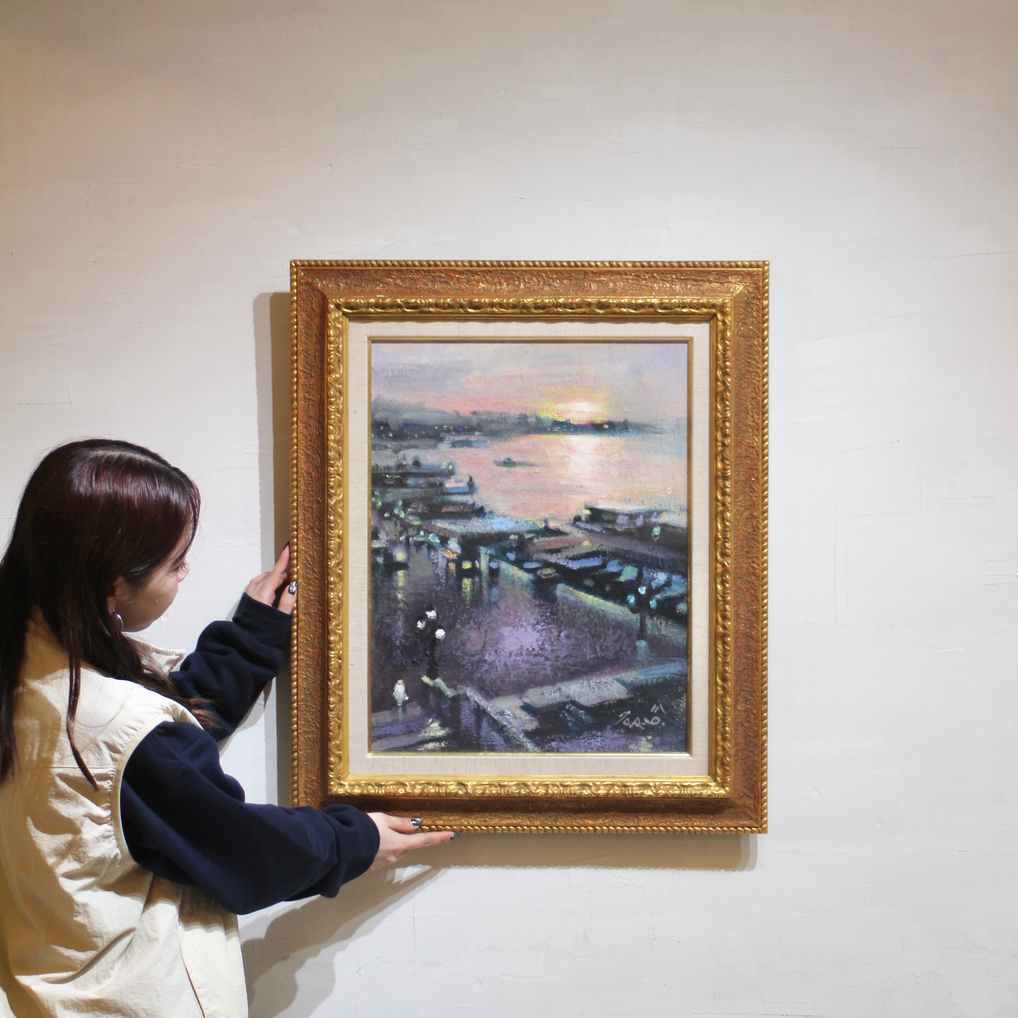 三宅輝夫「広場の朝」油彩画