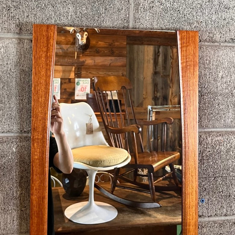 ウォールミラー 鏡 長方形 チークフレーム 木製 壁掛けミラー ヴィンテージ