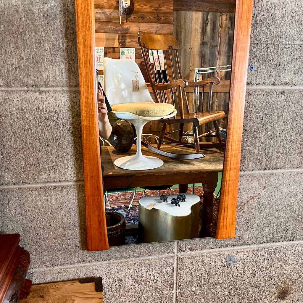 ウォールミラー 鏡 長方形 チークフレーム 木製 壁掛けミラー ヴィンテージ