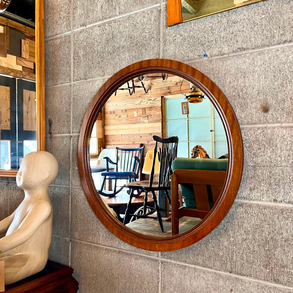 ウォールミラー 鏡 ラウンド 木製 壁掛けミラー ヴィンテージ