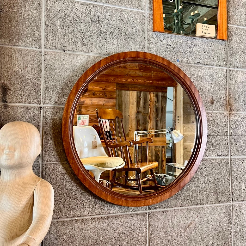 ウォールミラー 鏡 ラウンド 木製 壁掛けミラー ヴィンテージ