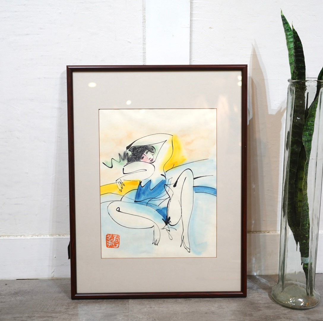 池田満寿夫 肉筆画 「おなごと言い」アート 中古 女性像画