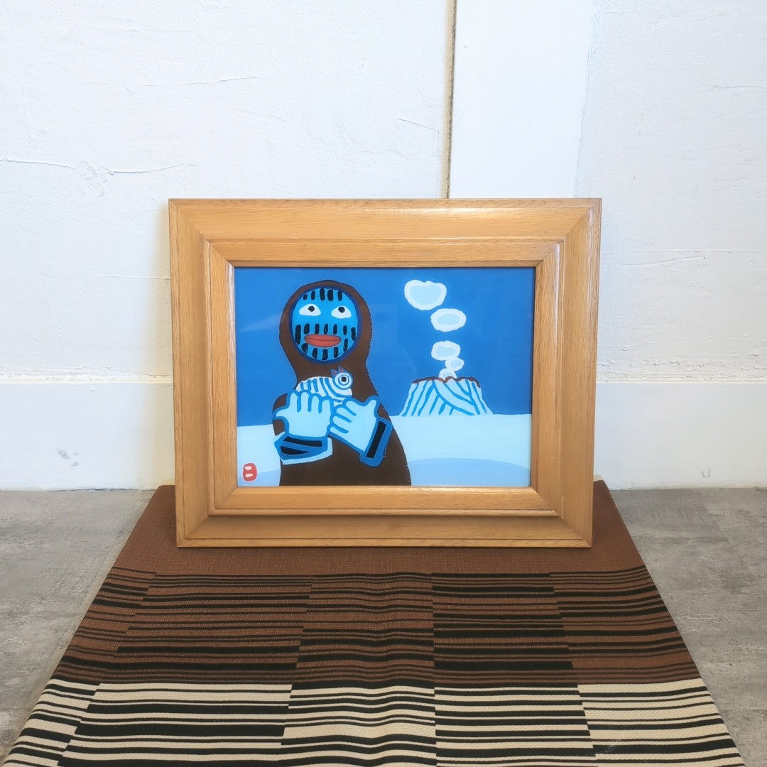 畦地梅太郎 ガラス絵 「火の山 浅間」絵画 アート 中古 1点もの