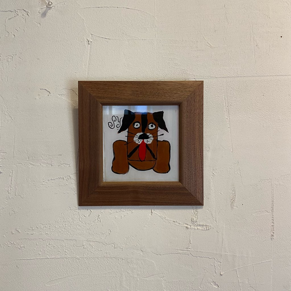 柚木沙弥郎 ガラス絵 「犬」 アート 絵画 一点もの 作家 中古