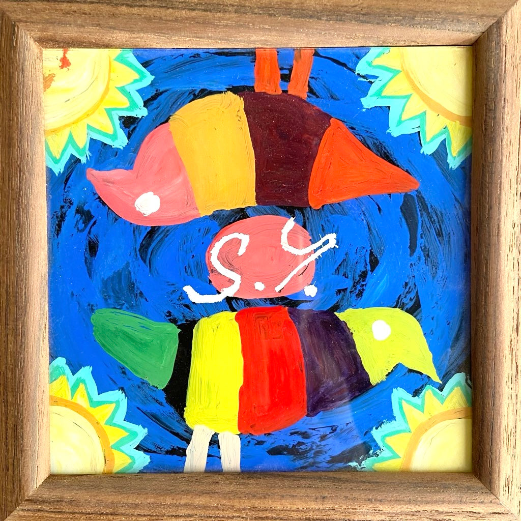 柚木沙弥郎 ガラス絵 「メキシコの鳥」