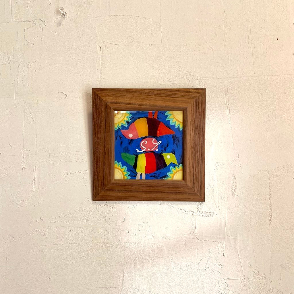 柚木沙弥郎 ガラス絵 「メキシコの鳥」