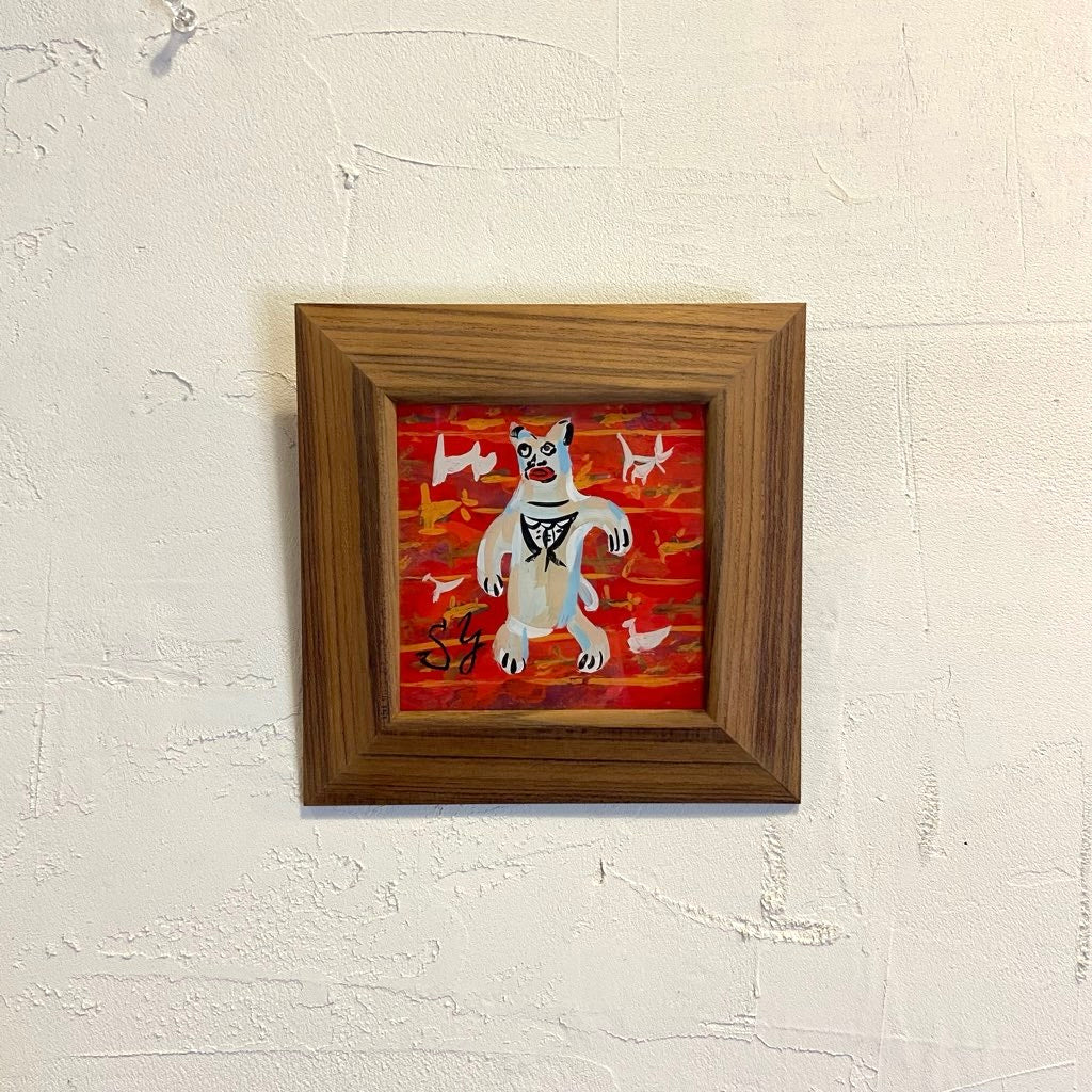 ガラス絵 柚木沙弥郎 ガラス絵 「メキシコの熊」 アート 絵画 一点もの 作家 中古