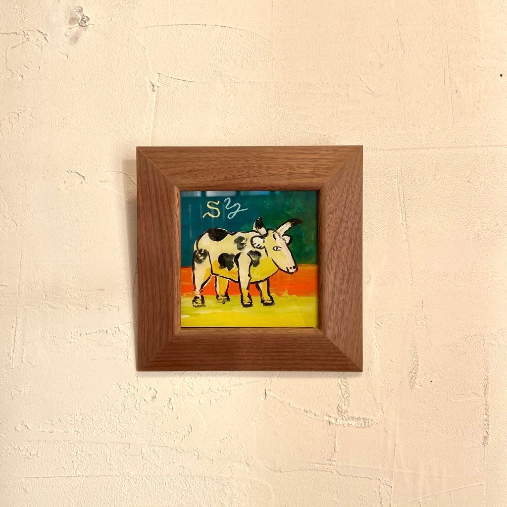 柚木沙弥郎 ガラス絵 「メキシコの牛」