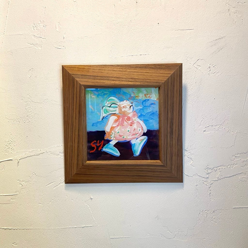 柚木沙弥郎 ガラス絵 「メキシコの兎」 アート 絵画 一点もの 作家 中古