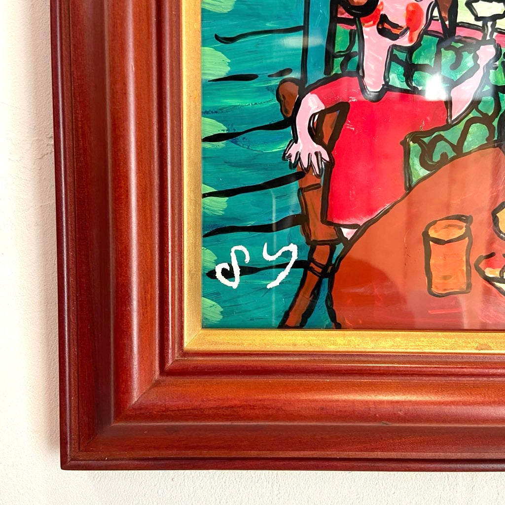 柚木沙弥郎 ガラス絵 「誕生日風景 パリ」