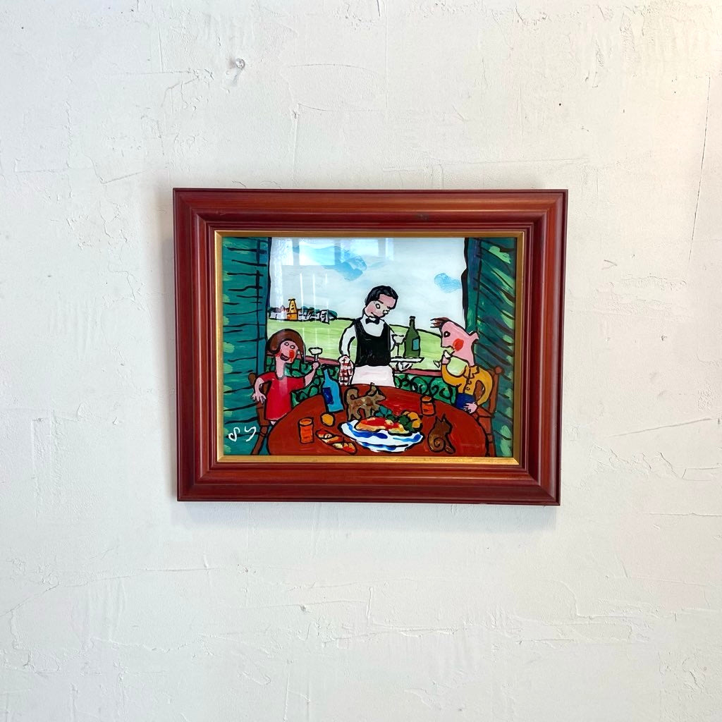 柚木沙弥郎 ガラス絵 「誕生日風景 パリ」