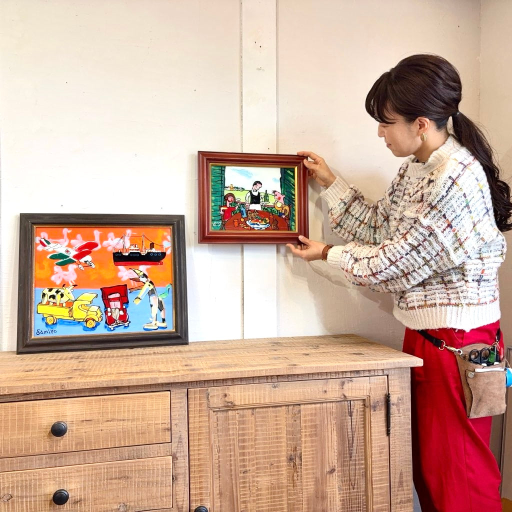 柚木沙弥郎 ガラス絵 「誕生日風景 パリ」