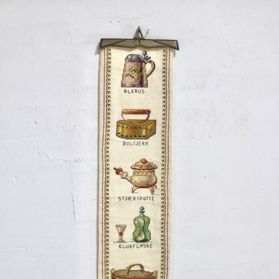 デンマーク刺繡 テキスタイル壁掛け タペストリー 北欧ヴィンテージ