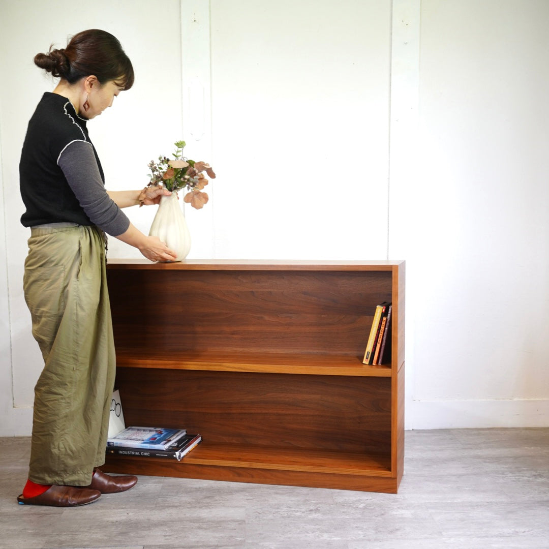 ウォールナット材 2段のオープンラック ローボード【1】幅120cm