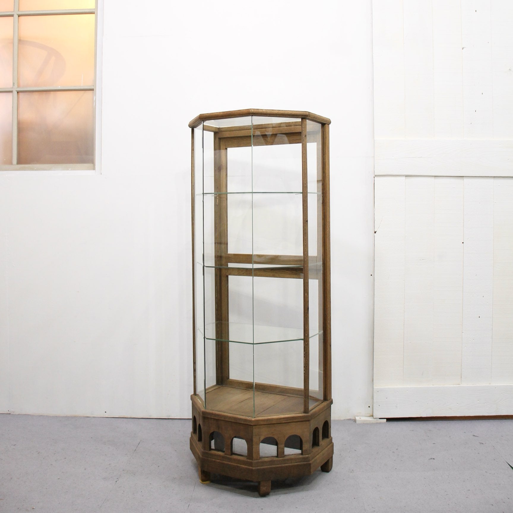 アンティーク 木製ガラスショーケース ディスプレイ棚