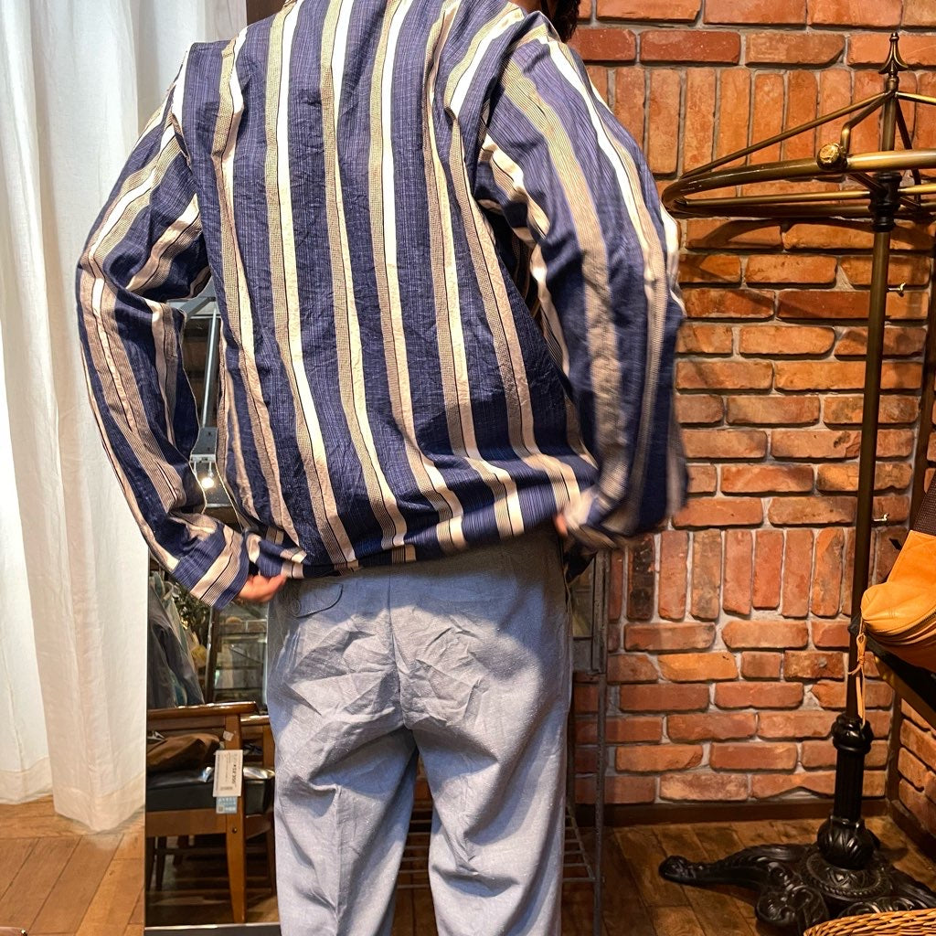 【古着】 ブルーストライプシャツ パジャマシャツ 長袖シャツ ユーロヴィンテージ