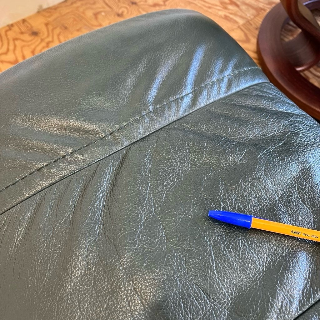 エコーネス / EKORNES ストレスレスチェア Wing Mサイズ オットマン付 本革張り グリーン 中古 ヴィンテージ