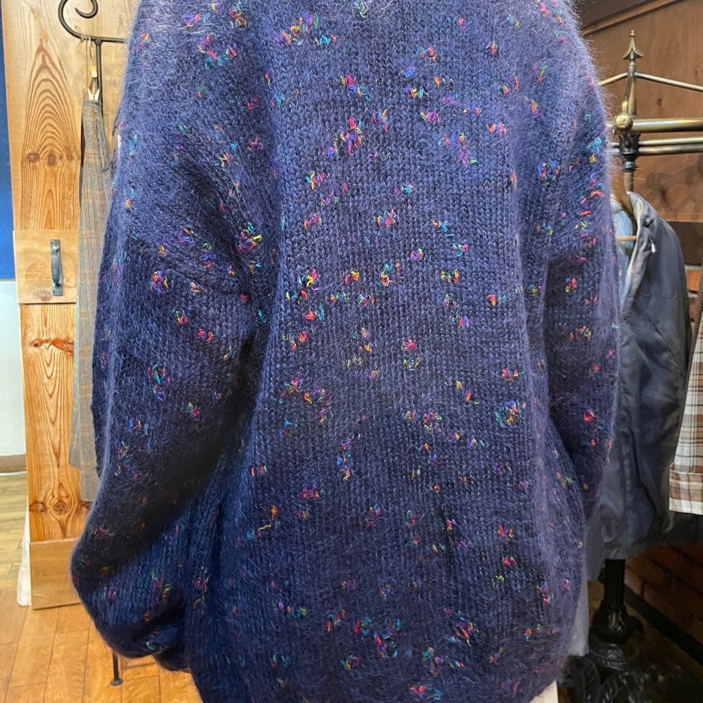 【古着】カラーネップ モヘアブルー カーディガン ネイビー