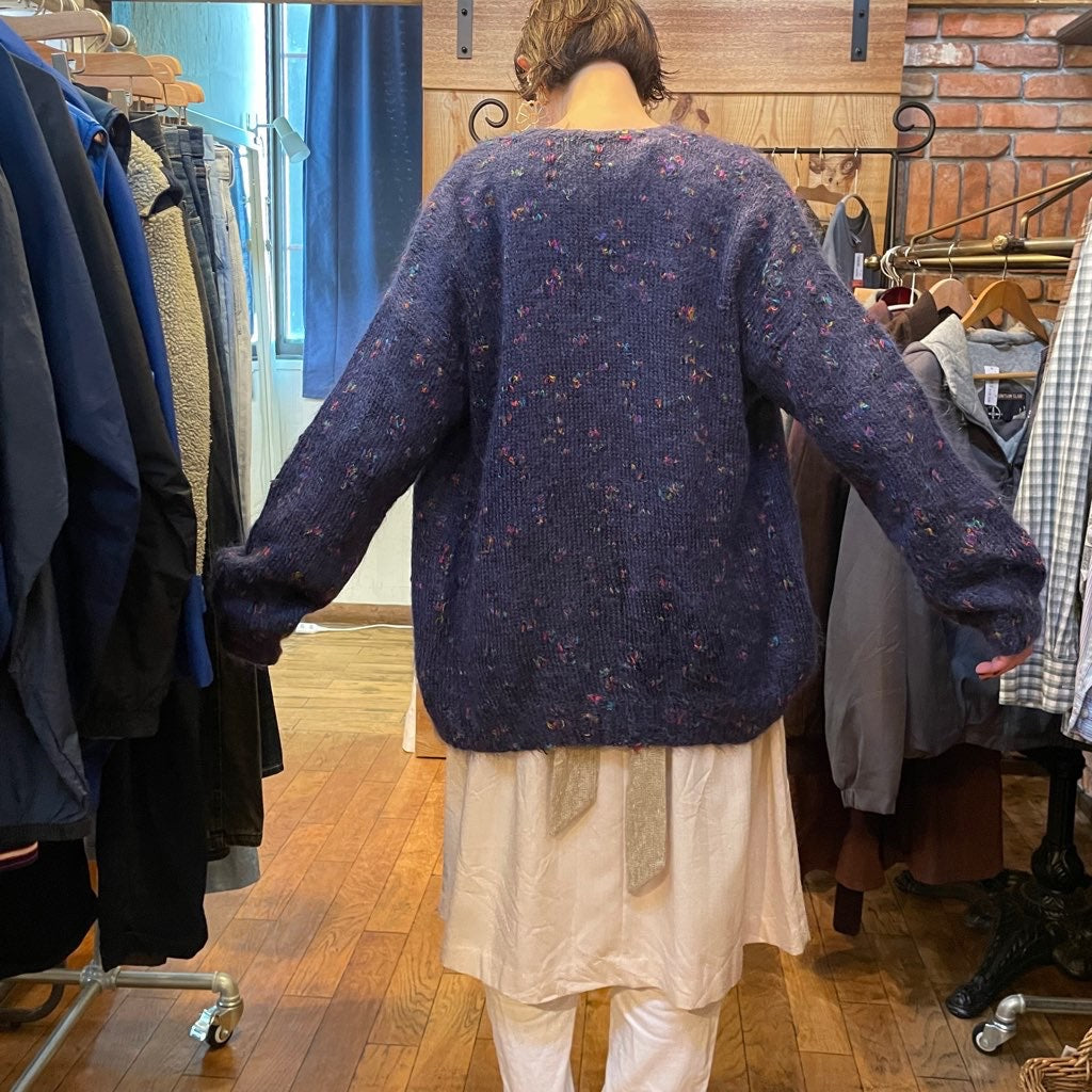 【古着】カラーネップ モヘアブルー カーディガン ネイビー