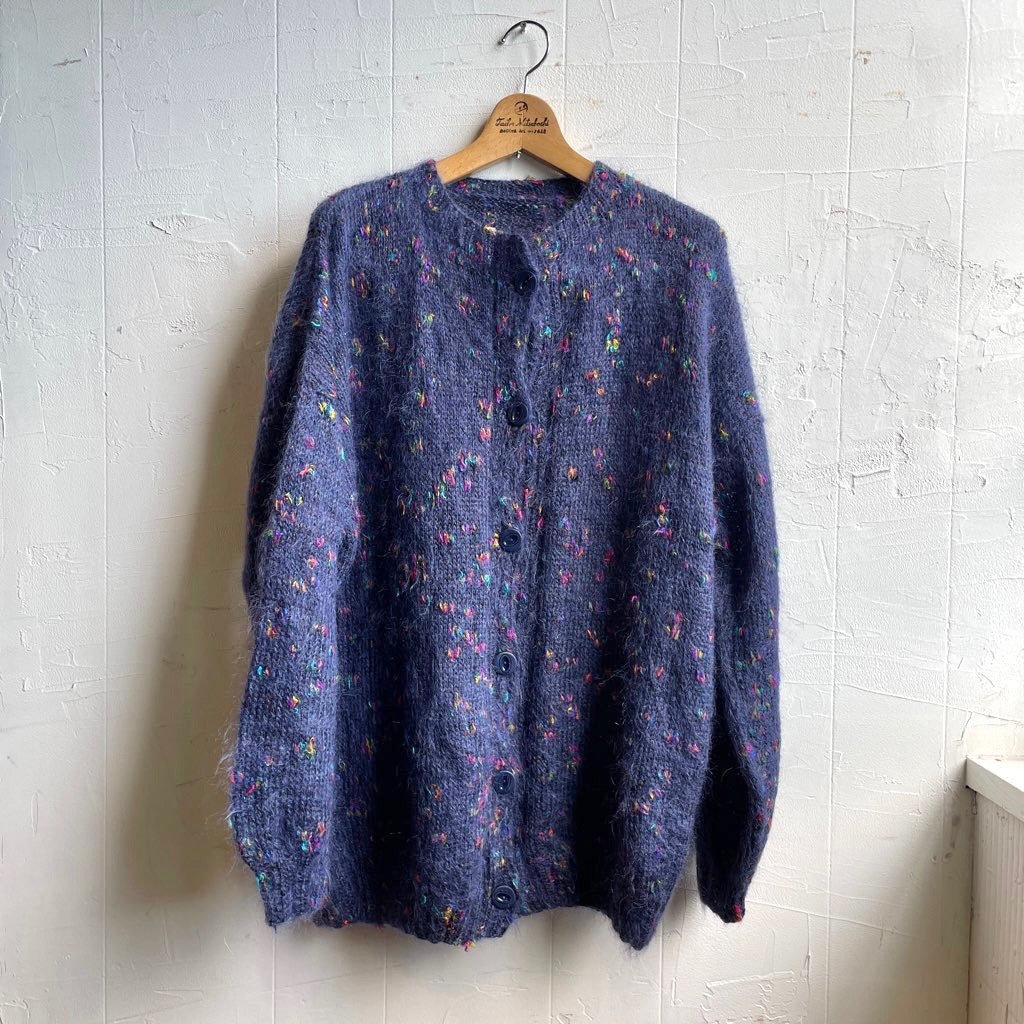 【古着】カラーネップ モヘアブルー カーディガン ネイビー