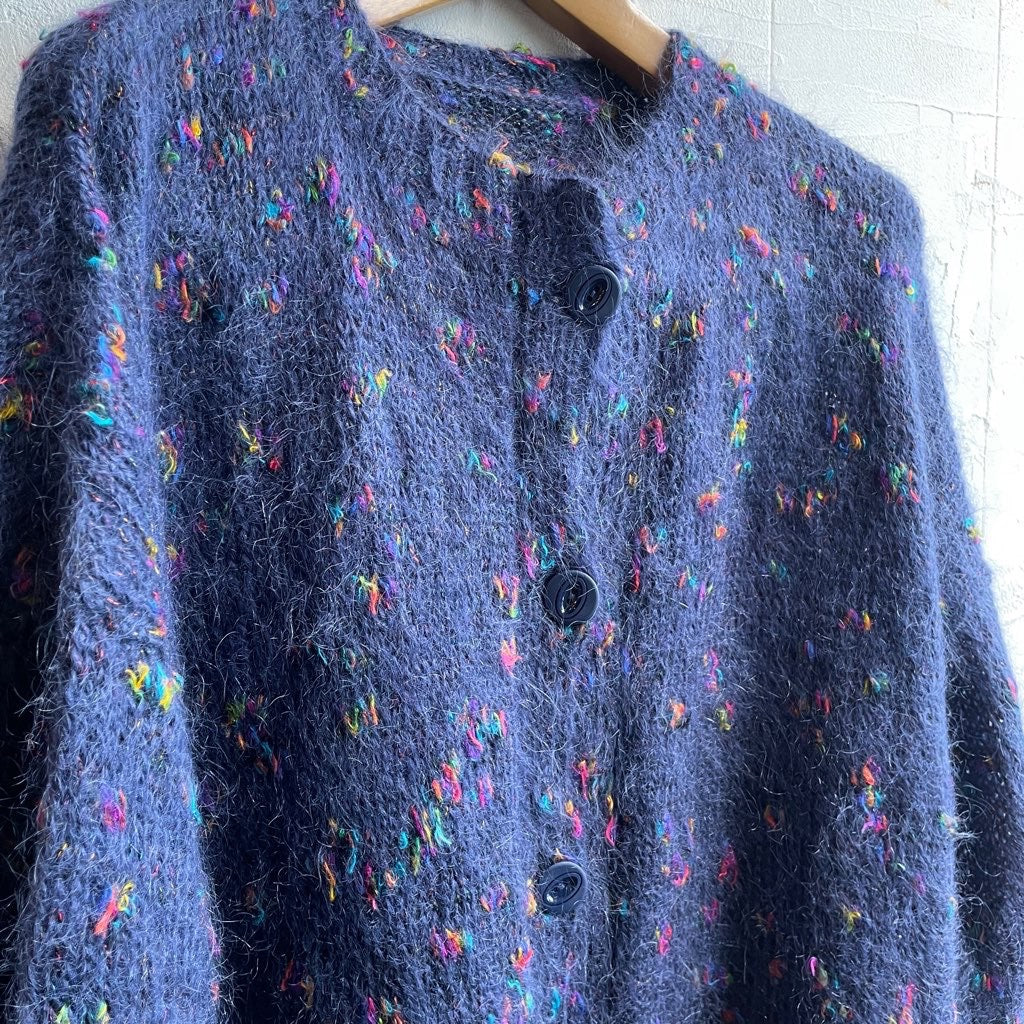【古着】カラーネップ モヘアブルー カーディガン ネイビー