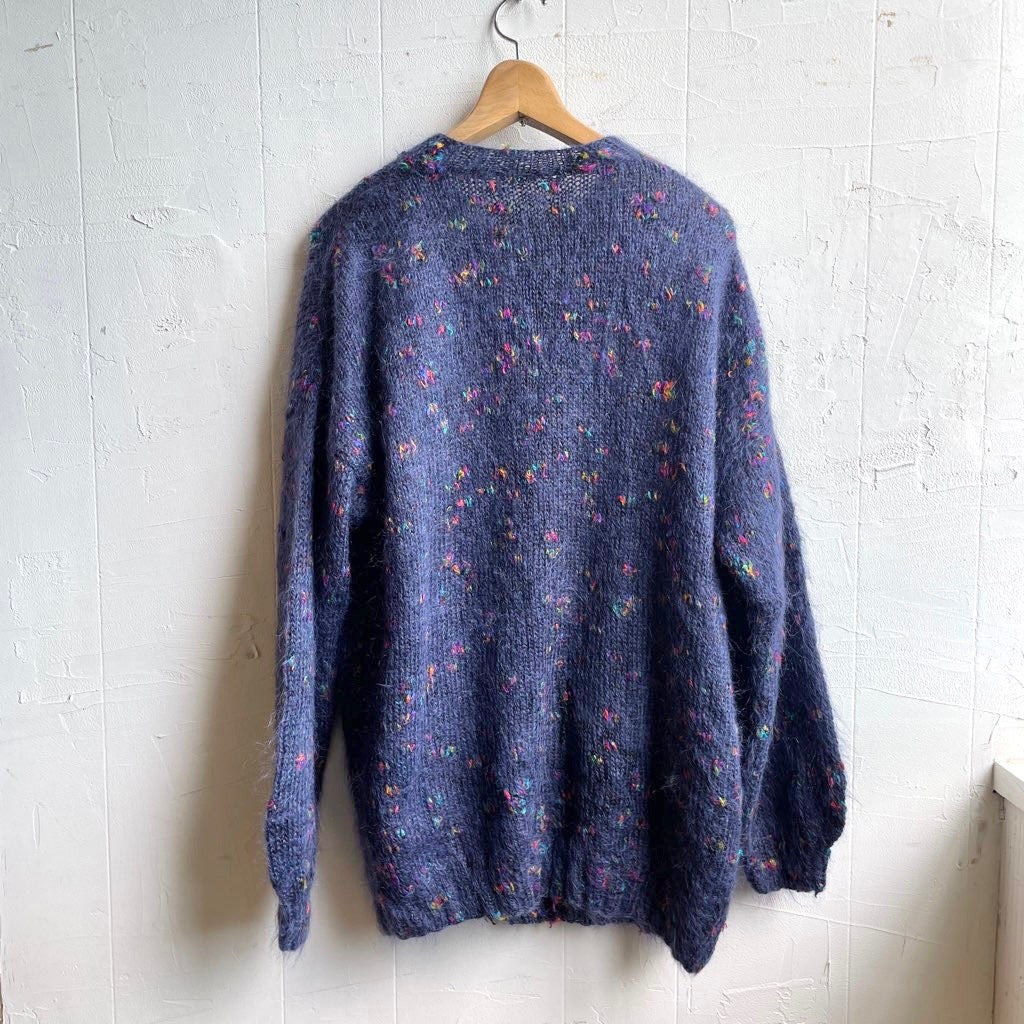 【古着】カラーネップ モヘアブルー カーディガン ネイビー