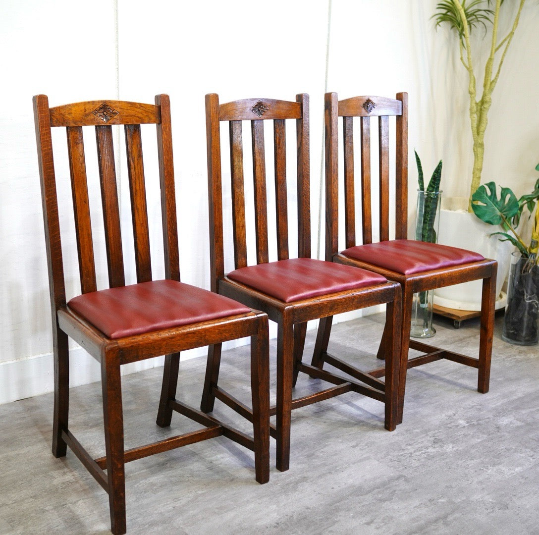 英国アンティーク ダイニングチェア  ワインレッド カフェチェア