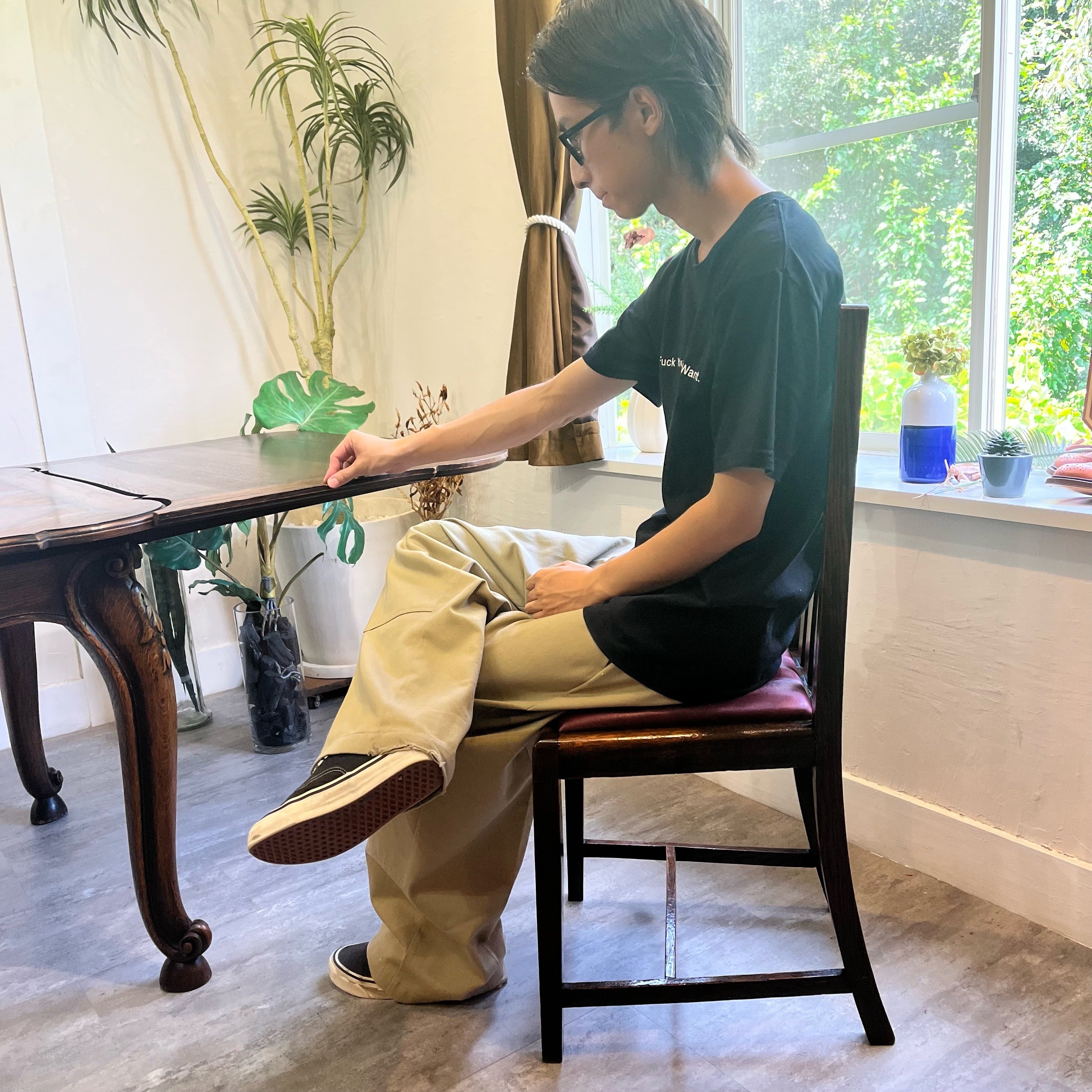 英国アンティーク ダイニングチェア  ワインレッド カフェチェア