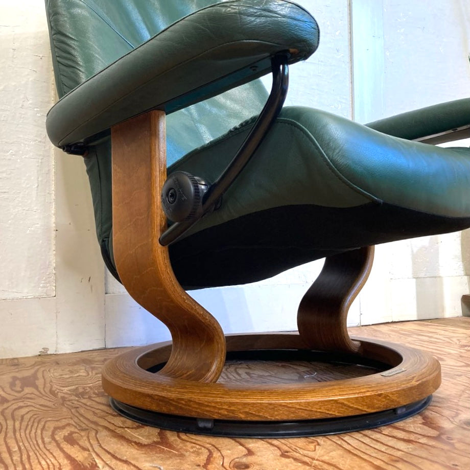 エコーネス / EKORNES ストレスレスチェア ストレスコンサル / Stressless Consul&オットマン Sサイズ 本革張り グリーン 中古