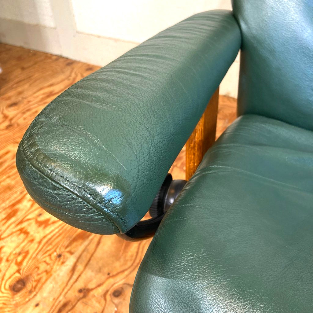 エコーネス / EKORNES ストレスレスチェア ストレスコンサル / Stressless Consul&オットマン Sサイズ 本革張り グリーン 中古
