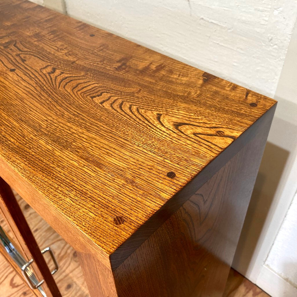 ケヤキ無垢材 ガラスキャビネット【1】飾り棚 食器棚 右側扉 中古