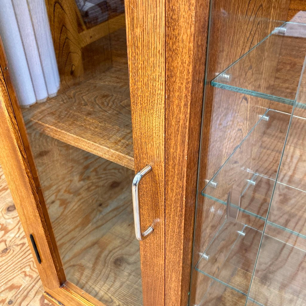 ケヤキ無垢材 ガラスキャビネット【2】飾り棚 食器棚 左側扉 中古