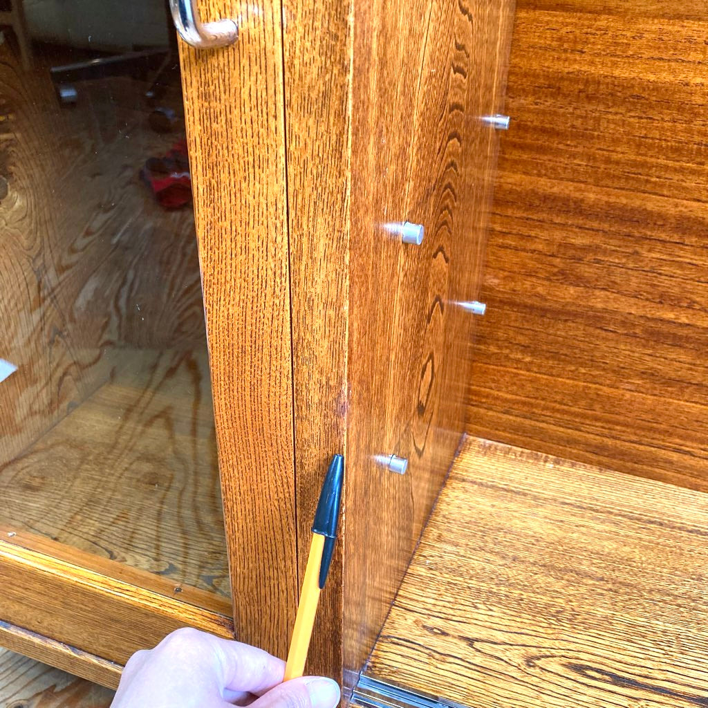 ケヤキ無垢材 ガラスキャビネット【2】飾り棚 食器棚 左側扉 中古