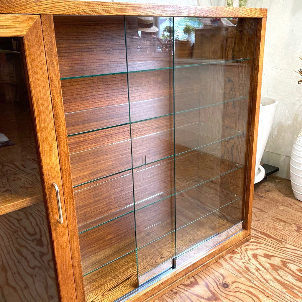 ケヤキ無垢材 ガラスキャビネット【2】飾り棚 食器棚 左側扉 中古