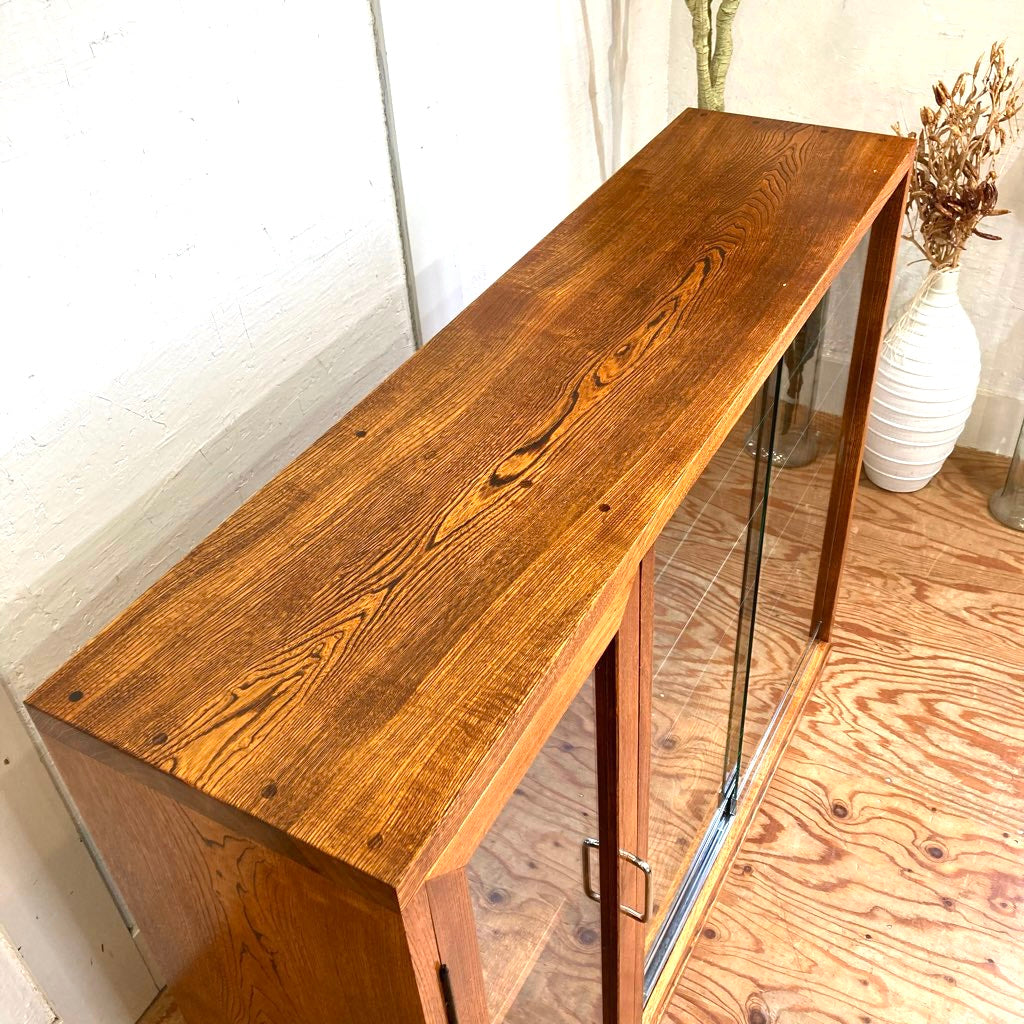 ケヤキ無垢材 ガラスキャビネット【2】飾り棚 食器棚 左側扉 中古