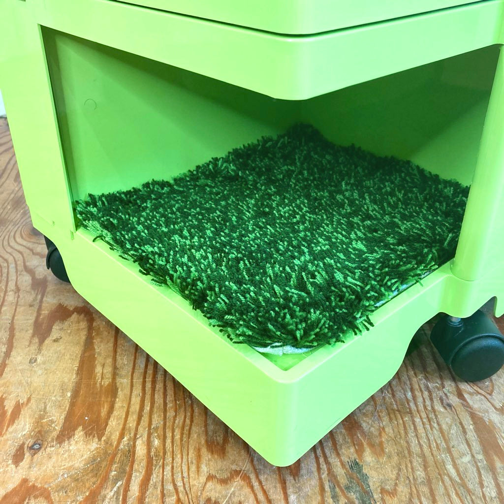 B-LINE ボビーワゴン 2段2トレイ ライムグリーン 廃盤 シャギーマット アクリルホルダー&カップ付 中古