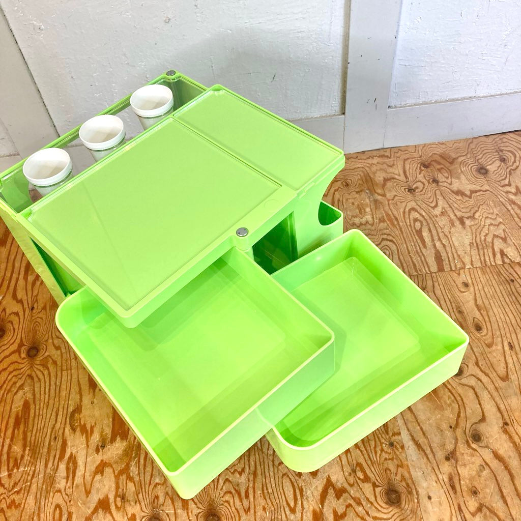 B-LINE ボビーワゴン 2段2トレイ ライムグリーン 廃盤 シャギーマット アクリルホルダー&カップ付 中古