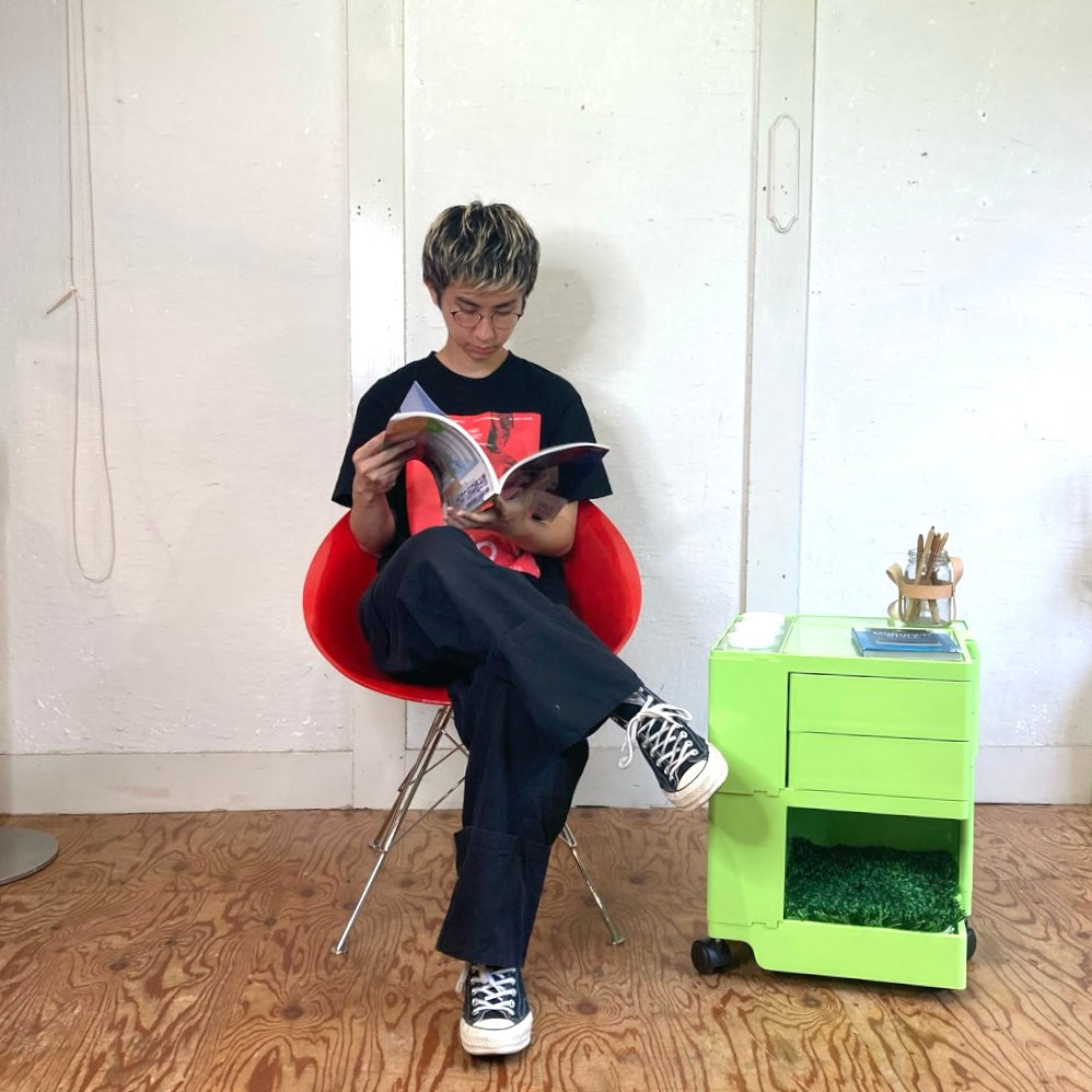 B-LINE ボビーワゴン 2段2トレイ ライムグリーン 廃盤 シャギーマット アクリルホルダー&カップ付 中古