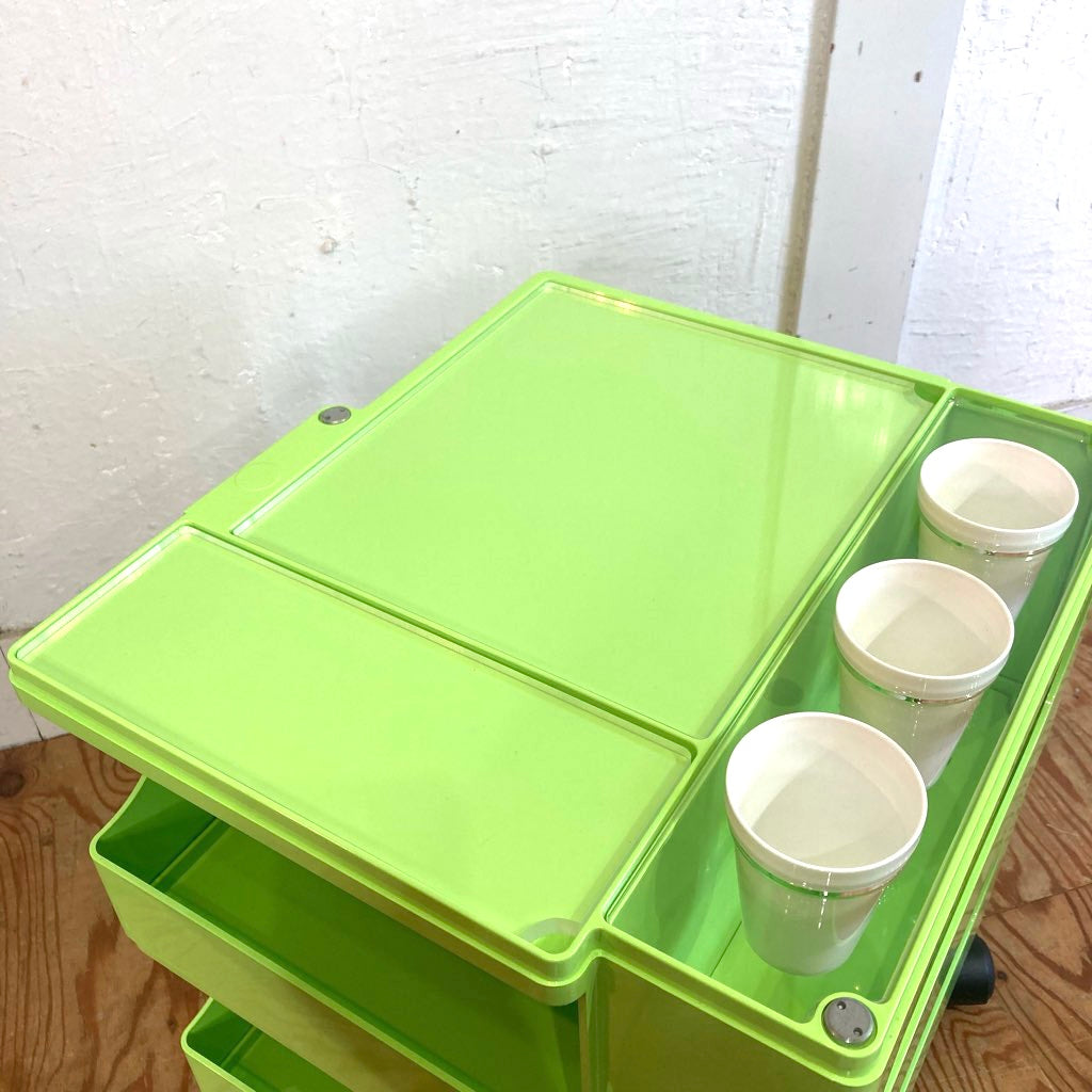 B-LINE ボビーワゴン 2段2トレイ ライムグリーン 廃盤 シャギーマット アクリルホルダー&カップ付 中古