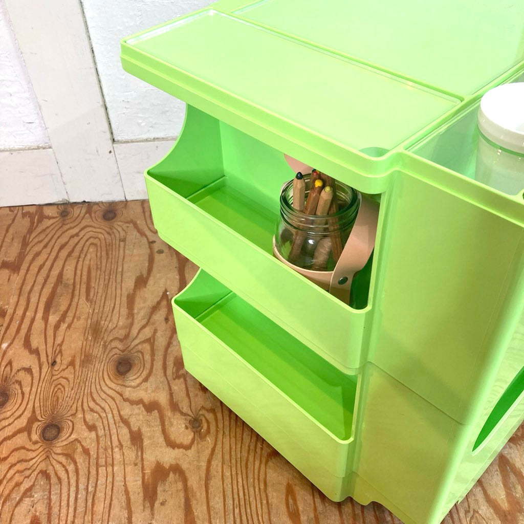 B-LINE ボビーワゴン 2段2トレイ ライムグリーン 廃盤 シャギーマット アクリルホルダー&カップ付 中古