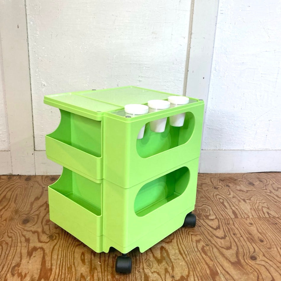 B-LINE ボビーワゴン 2段2トレイ ライムグリーン 廃盤 シャギーマット アクリルホルダー&カップ付 中古