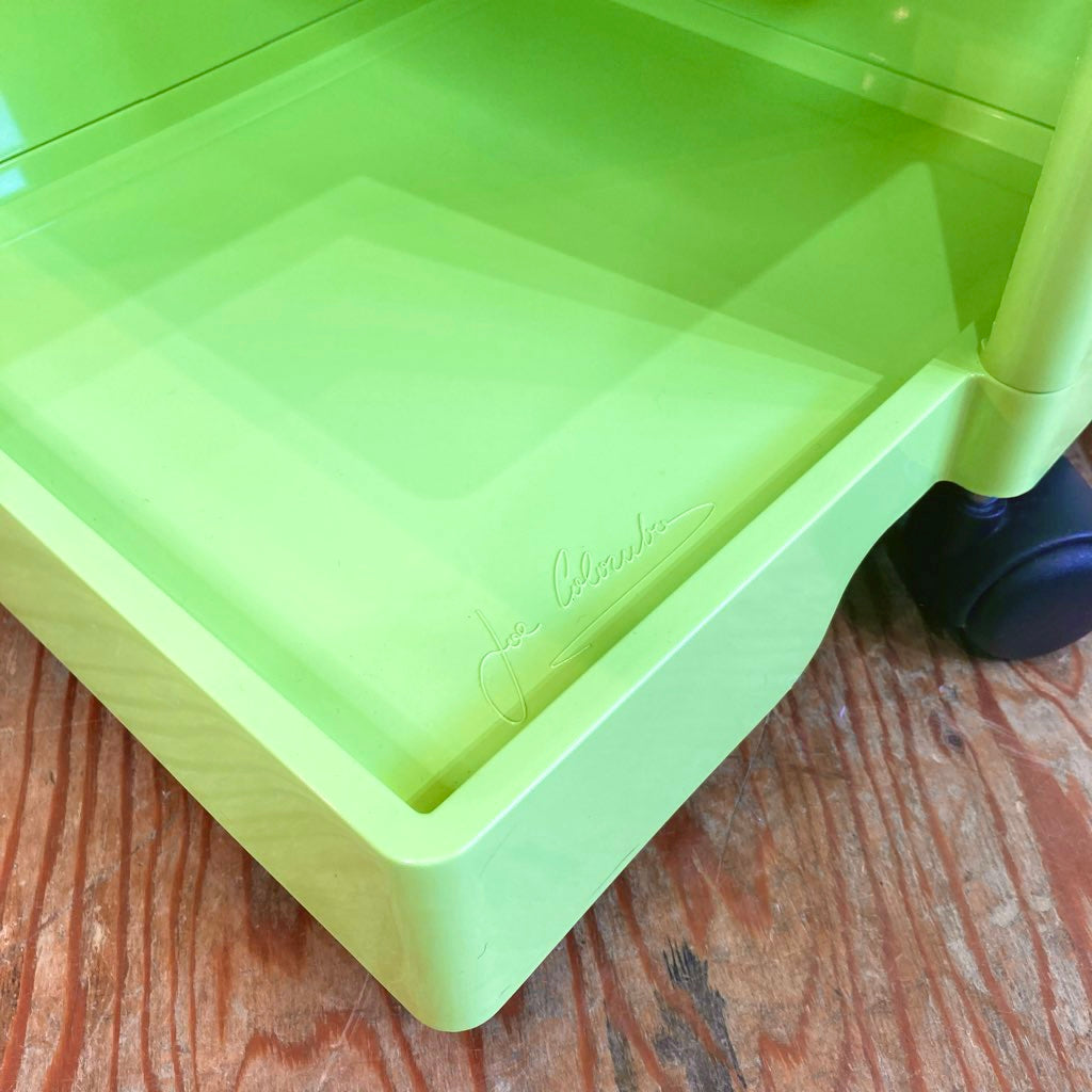 B-LINE ボビーワゴン 2段2トレイ ライムグリーン 廃盤 シャギーマット アクリルホルダー&カップ付 中古