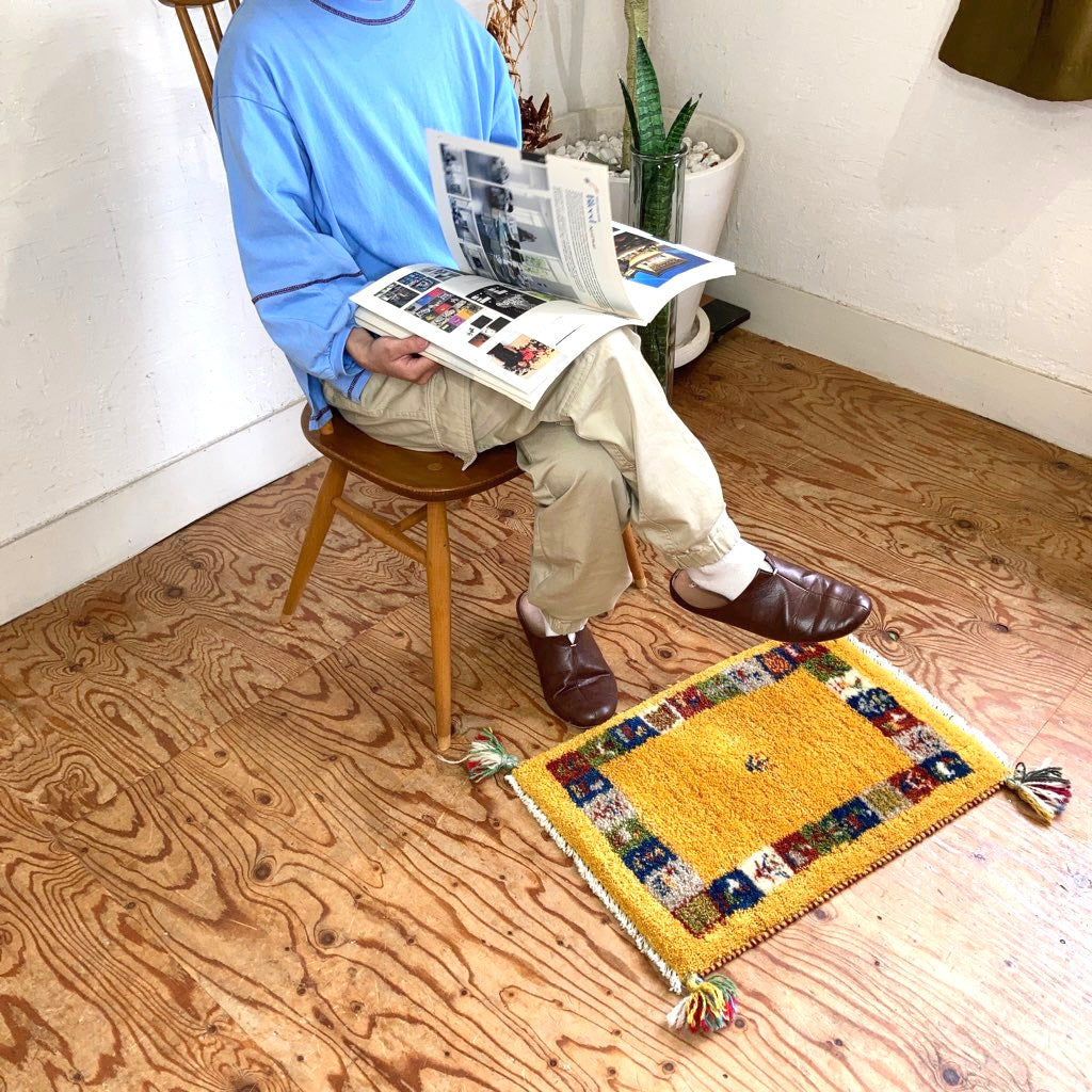 ギャッベ ミニ マット イエロー オレンジ 玄関マット カラフルマット 幅58×奥行40 中古