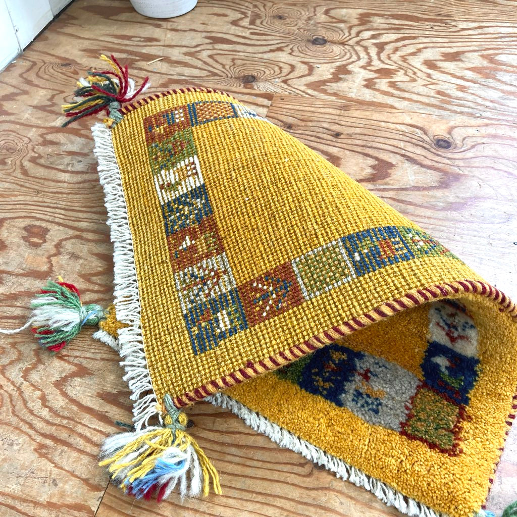 ギャッベ ミニ マット イエロー オレンジ 玄関マット カラフルマット 幅58×奥行40 中古