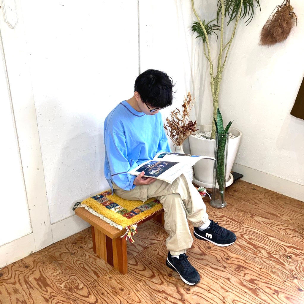 ギャッベ ミニ マット イエロー オレンジ 玄関マット カラフルマット 幅58×奥行40 中古